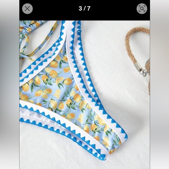 2/$20 adorable size medium blue stitched lemon bikini - Picture 2 of 7